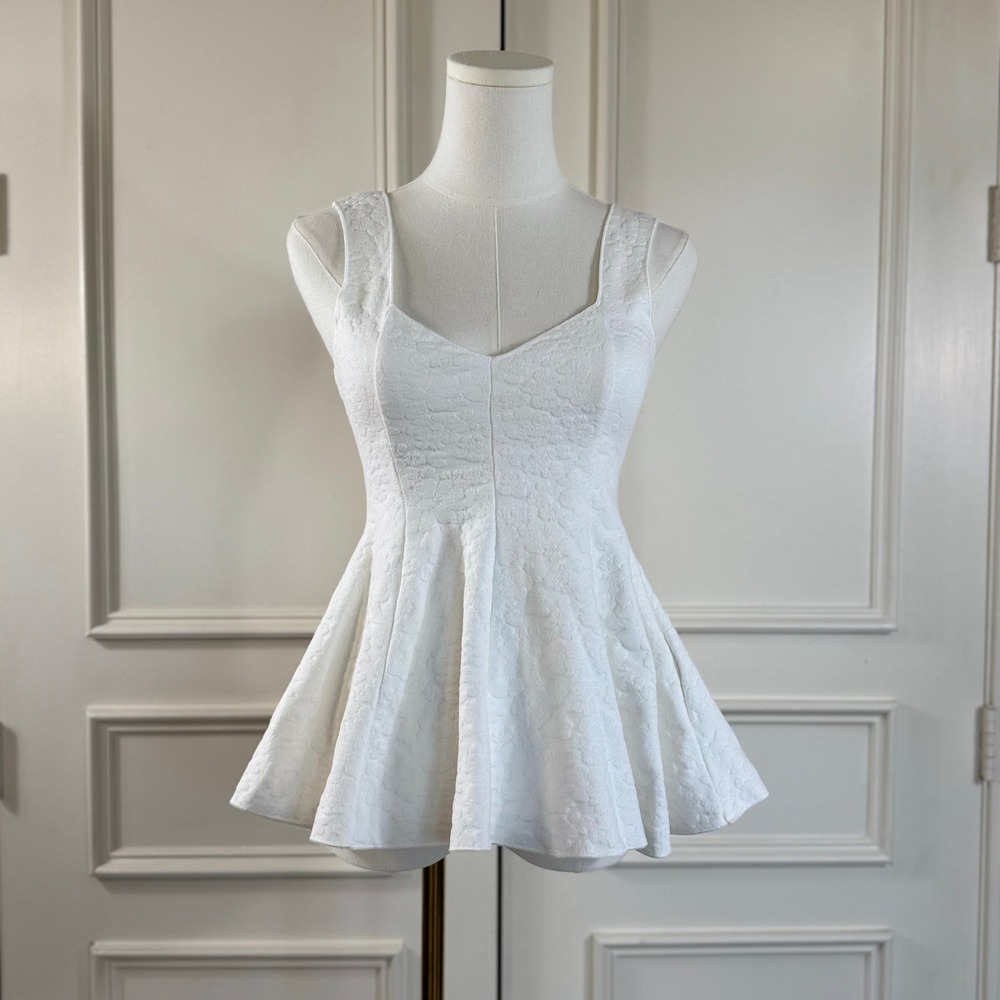 Zara Jacquard Peplum Top Women's Size S White Sleeveless Floral Coquette